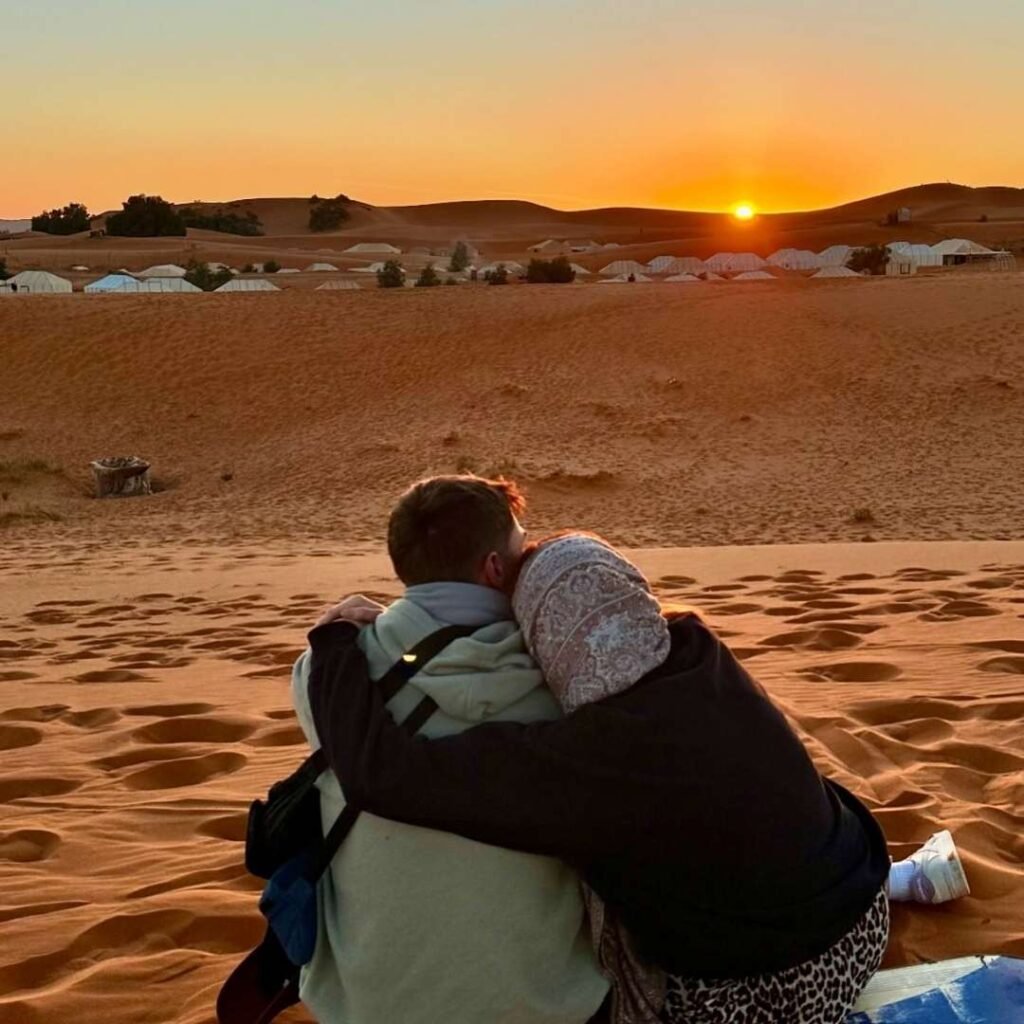 Romantic sunset in Sahara Desert during 4 Days Tour from Marrakech to Merzouga